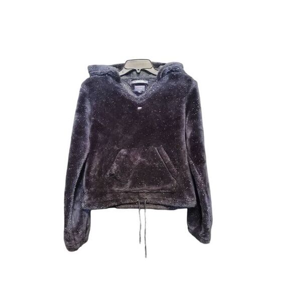 Tommy Hilfiger Black‎ Glitter Crop Hoodie Fleece size Medium - Picture 1 of 4